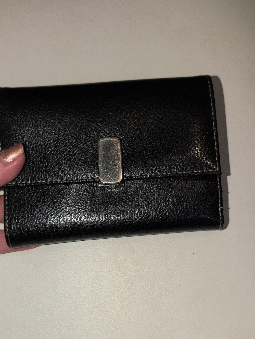 Liz Claiborne Black Leather Bifold Wallet with Silver Clasp